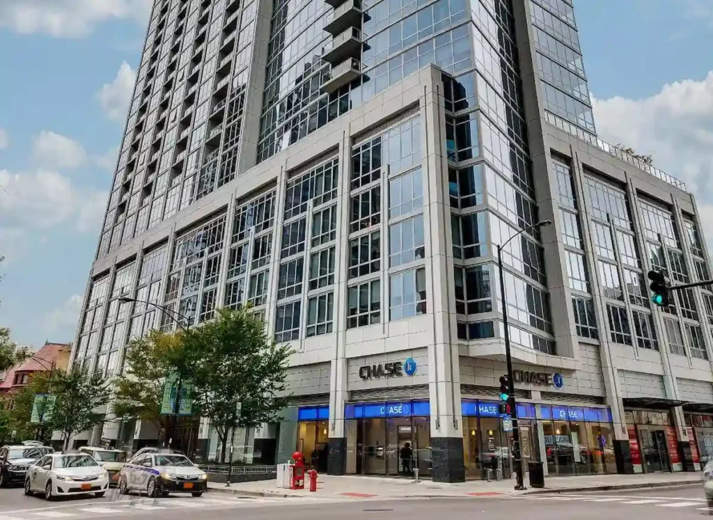 Group of professionals enjoying a luxury furnished corporate apartment in Downtown Chicago.